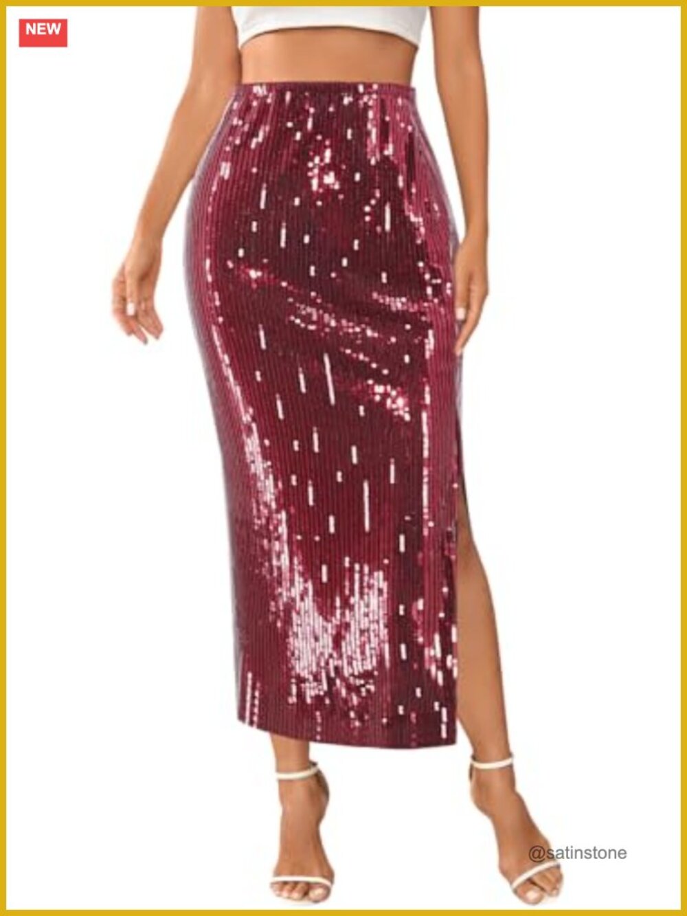 Sequin Maxi Skirt High Waist Side Slit Bodycon Long Skirt Party